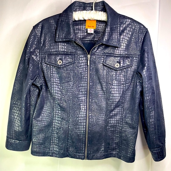 Ruby Rd. Jackets & Blazers - Ruby Rd. Navy Blue Moto Snake Print Long Sleeve Jacket Size L